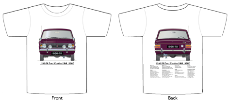 Ford Cortina MkII 1600E 1966-70 T-shirt Front & Back